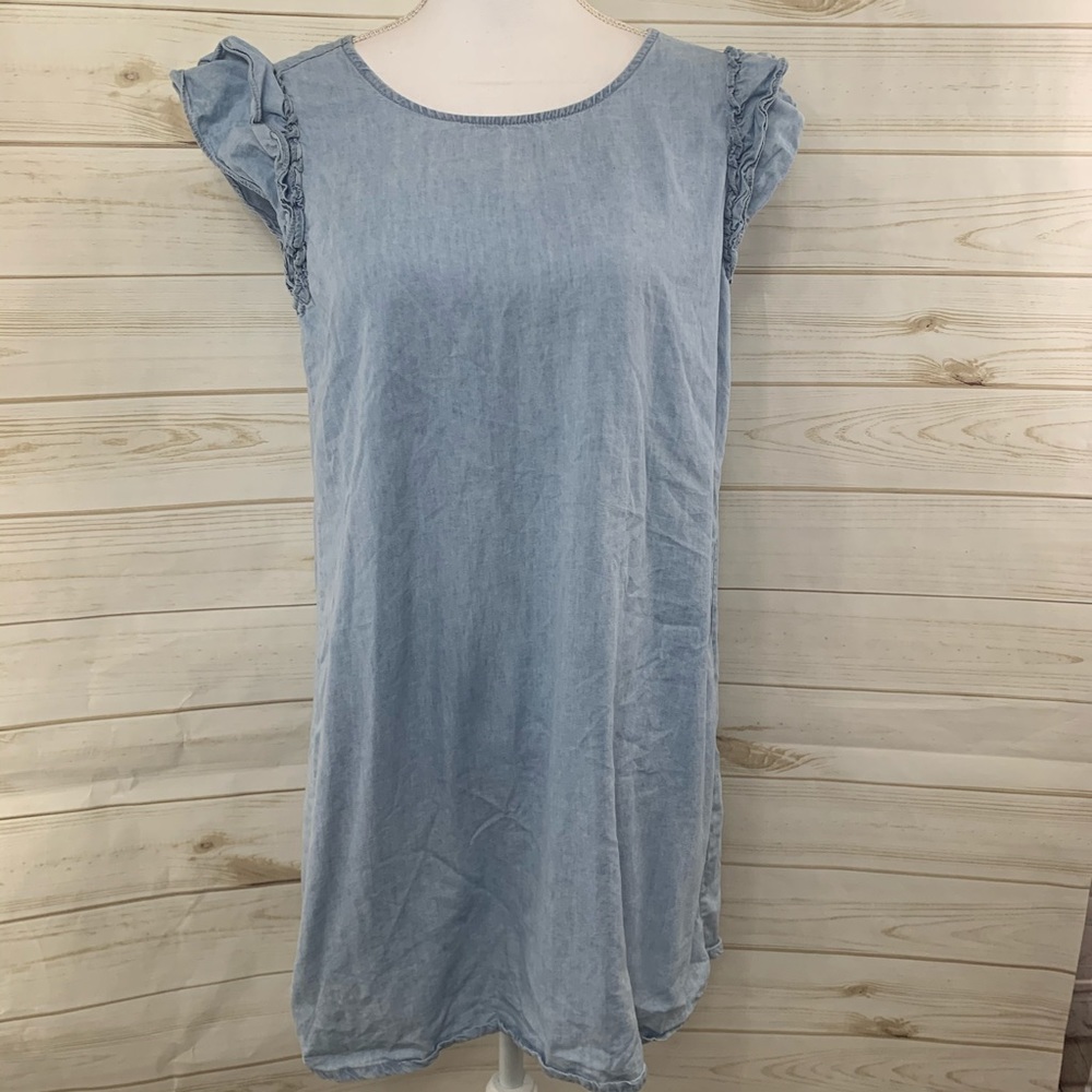 As U Wish Chambray Flutter Sleeve Dress